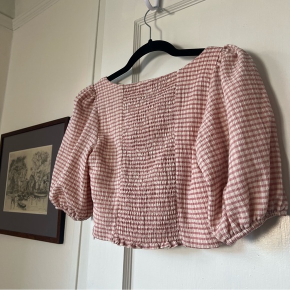 O.P.T. Pink Gingham Puff-Sleeve Crop Top - Picture 5 of 6